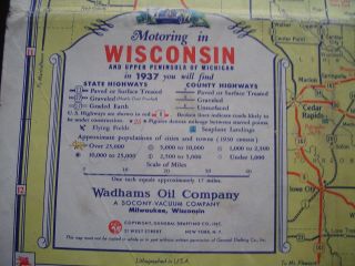 1937 VINTAGE MOBILGAS ROAD MAP FOR WISCONSIN. 3