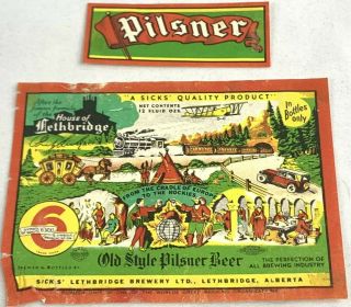 Vintage Lethbridge Old Style Pilsner Beer Bottle Label Colorful Alberta Canada