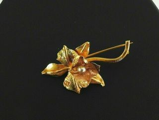 Vintage Antique Victorian 18k Yellow Gold Orchid Flower Pin Brooch Pearl