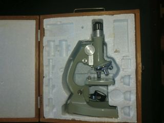 Vintage 1960’s Tasco Deluxe Zoom 1200x Microscope In Wood Box Rare