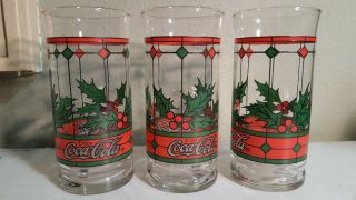 Set Of 3 Vintage Holiday Christmas Coca - Cola Drinking Glasses Coke