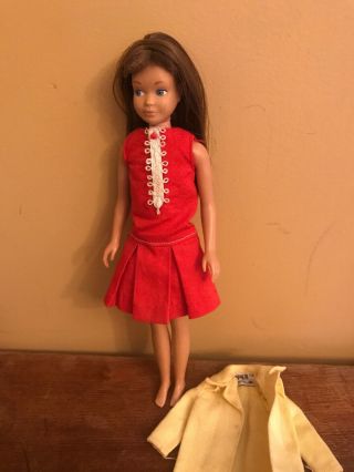 Vintage Barbie Sister Skipper Doll Brunette 1960s Mattel Straight Leg Zoo Dress