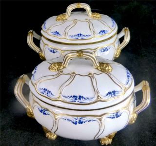 C1820 Pair Antique Georgian Derby Porcelain Sauce Tureens With Covers