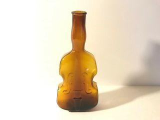 Older Vintage Brown Amber Glass Bottle Figural Cello Shaped