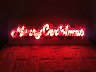 Vtg Merry Christmas Light Up Xmas Plastic Wall Decor Sign 71 Lights