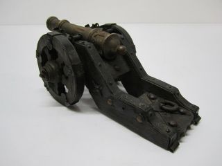 Vtg Wood & Brass Signal Cannon Militaria Desk Decor Ornate Model Toy 8 "