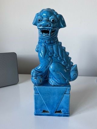 Large Vintage Turquoise Blue Ceramic Porcelain Chinese Lion Fu Foo Dog Statue