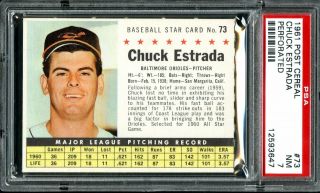 1961 Post Cereal Baseball 73 Chuck Estrada Orioles Perforated Psa Nm 7 -