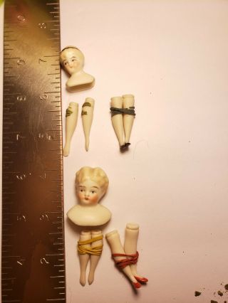 Vintage Miniature Bisque Girl Doll Heads,  Legs,  Arms Set Of 2