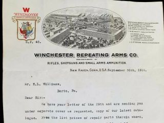 Winchester Repeating Arms Co.  1916 Letter,  Antique