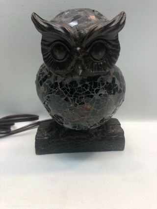 Vtg Owl Lamp Night Light Mosaic Stained Amber Colored Glass 6.  5” Great (b2)