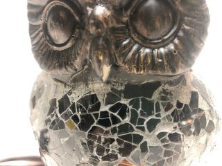 VTG Owl Lamp Night Light Mosaic Stained Amber Colored Glass 6.  5” Great (B2) 2
