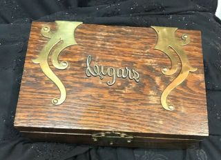 Antique Wood Oak Cigar Humidor Box W/ Metal Lining And Lock Hardware