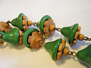 Vtg 1960s Venetian Art Glass & Wood Beads On Metal Links Choker 15.  5 " Necklace
