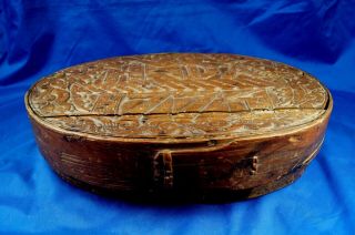 A RARE ANTIQUE BENTWOOD PANTRY WEDDING BOX CARVED 1774 FOR AGE 2