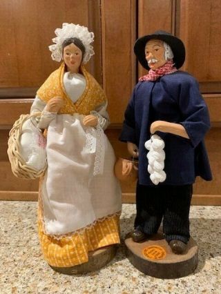 Vintage Santon Peasant Man And Woman,  Handmade In France,  Dolls / Figurines