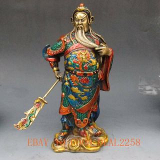 9.  2 Inch Brass Cloisonne Handwork Carved Statue - Guan Gong W Qianlong Mark