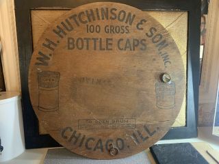 Vintage Wooden Barrel Advertising Sign W.  H Hutchinson & Son - Nesbitts Bottle Cap
