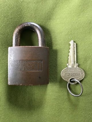 Nuc Vintage Sargent Brass Padlock W/key Usa Hardened