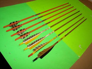 4 Bear,  4 Other Vintage Wooden Arrows With Feather Fletch