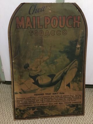 Chew Mail Pouch Tobacco Cardboard Sign Fishing Shark Sign