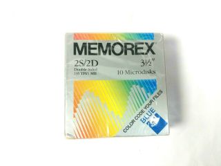 10 Blue Memorex 2s/2d 3 1/2 " Floppy Microdisks Double Sided Factory