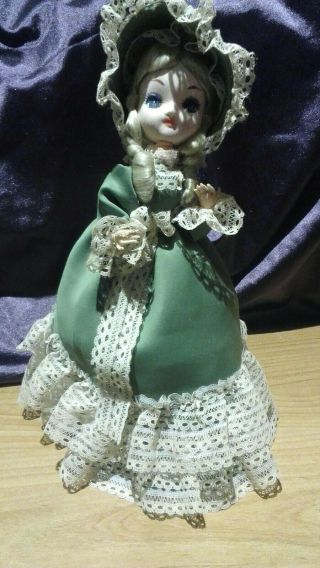 Vtg Bradley Big Eyed Southern Belle Musical 14” Doll - Laras Theme Green Dress