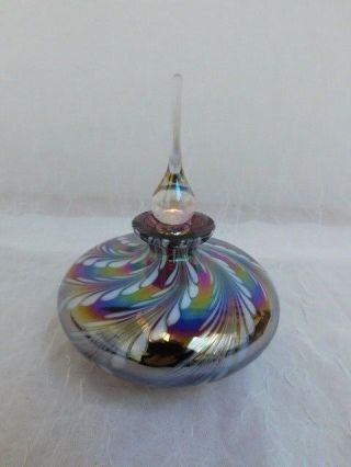 Vintage Silvestri Art Glass Perfume Bottle With Stopper Iridescent