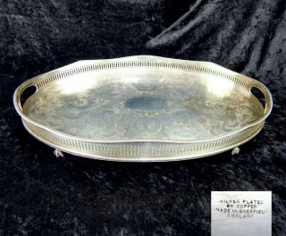 18 " Large Vintage Silver Plated Footed Chased Gallery Tray Platter Serving Dish