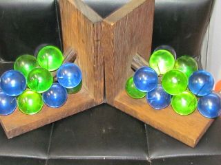 Vintage Lucite Acrylic Blue And Green Grapes Book Ends