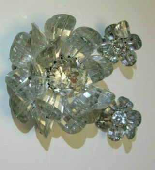 Vintage Vendome Flower Brooch & Earring Set Bracelet 3 - D Glass Figural Set