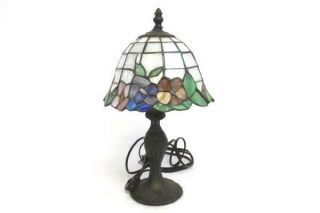 Vintage Electric Table Lamp W/ Stained Glass Domed Shade & Cast Bronze Base