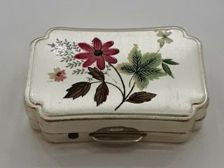 Vintage Stratton Floral Trinket Box Made In England 1.  5 " X1 " Pill Box