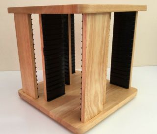 Large Wood Vintage Cd Holder Storage Rack Carousel Revolving X 68 Cds