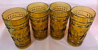 Set Of 4 Vintage Amber Colony Park Lane Glasses Amber Water/tea Glasses