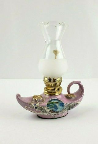 Vintage Glass Oil Lamp 6 - 1/2 " Hurricane Lantern Japan Niagara Falls Souvenir
