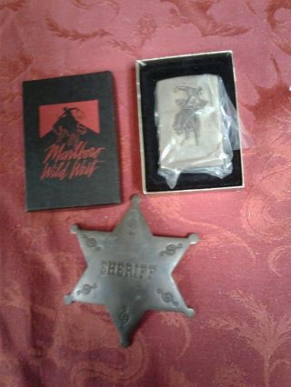 Marlboro Wild West Brass Zippo Sheriff Badge Lighter Engraved Set Xmas Gift Dad
