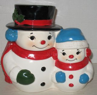 Vintage Snowman Snowmen Christmas Winter Ceramic Cookie Jar Holiday Kitch