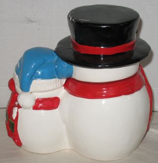 Vintage Snowman Snowmen Christmas Winter Ceramic Cookie Jar Holiday Kitch 3