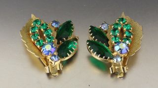 Vintage 50’s Green Crystal Glass Rhinestone Bead Clip Earrings Juliana D&e