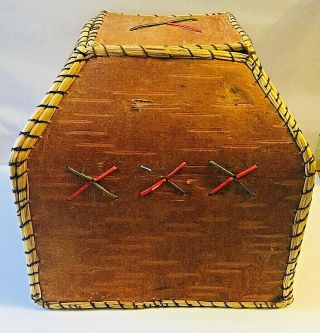 Vintage Hand Made Native American Birch Bark Box 6 " Tall.  Very Cool