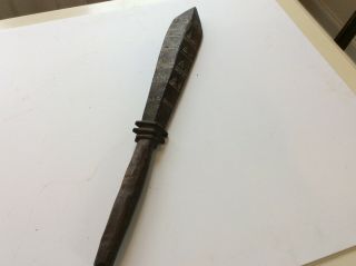 Old Antique 19th Century Samoan War Club With Lime Filled Decorations