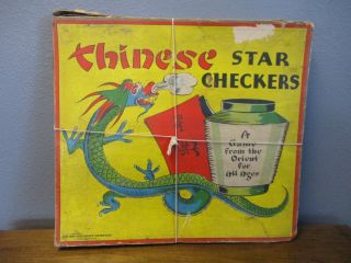 Vintage Chinese Star Checkers By Milton Bradley Wood Board & Box
