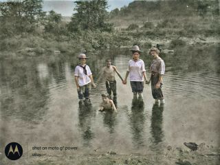 1908 Young Girls Boys Swimming In Creek Vintage Photo Glass Negative