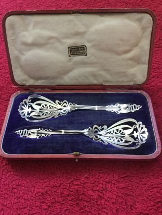 Antique Silver Boxed Serving Spoons 1852? James Dixon & Son