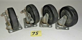 Set Of 4 Vintage Steele Casters With 4 " Rubber Wheels Marked 46 Bassick Usa 75