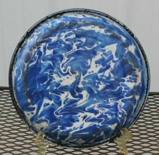 Vintage Enamel/granite Ware Dark Blue & White Swirl 10” Dinner/pie Plate Plate