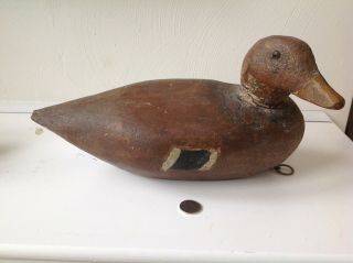Vintage Solid Wood Carved Duck Decoy Unknown Carver 4
