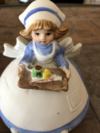 Vintage Nurse Figurine Music Box Bisque Porcelain You Light Up My Life