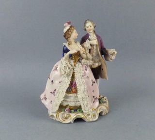 Antique Porcelain German Volkstedt Dresden Figurine of Young Couple 2